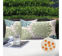 Serento Housses de Coussin 30 x 50 d'extérieur Imperméable Lin Taie d'oreiller Fleur de Dahlia Vert et Bleu Motif Canapé Moderne Décoratif pour Patio Chambre Jardin Salon Maison Décor, Lot de 2