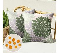 Serento Housses de Coussin 40x40 Extérieur Imperméable Lin Taie d'oreiller Fleur de Dahlia Vert Motif Canapé Moderne Décoratif pour Patio Chambre Jardin Salon Maison Décor, Lot de 2