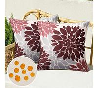 Serento Housses de Coussins d'extérieur Imperméable Lin Fleurs Rouge Taie Oreillers Décoratifs Lot de 2 Housse Coussin 50 x 50cm Salon Barbecue Chaises pour Canapés de Jardin Patio Décor