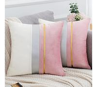 Serento Housses d'oreiller Modernes Housse de Coussin Décoratif Canapé Épissage Cuir à Rayures Dorées Décoration D'intérieur pour Chambre Chaise Lit Jardin 45x45cm,Rose,Lot de 2