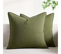 Serento Lot de 2 housses de coussin carrées décoratives en coton de style bohème pour salon, canapé, chambre à coucher - Vert olive - 45 x 45 cm