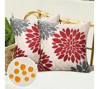 Serento Taie d'oreiller Rouge Gris Fleur de Dahlia Motif Boho Moderne Housses Coussins Automne Hiver Noël pour Canapé Patio Extérieur Jardin Salon Canapé Ferme Décor,40x40,Lot de 2