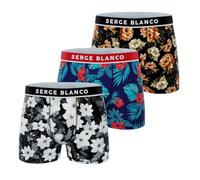 Serge Blanco Boxer Homme Fleur, Caleçon Homme Microfibre, Respirant et Ultra-Doux (Lot de 3), Bleu Taille M