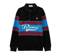 Serge Blanco Maillot de Rugby Junior Polo Manches Longues en Coton brodé rayé Noir Lucky - Mode garçon