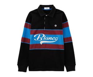 Serge Blanco Maillot de Rugby Junior Polo Manches Longues en Coton brodé rayé Noir Lucky - Mode garçon