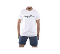 Serge Blanco Pyjama Homme Court 100% Coton, Vêtements de Nuit Homme, Ensemble Doux et Confortable, Taille XL - Blanc/Bleu