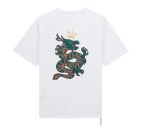 Serge Blanco T-Shirt col Rond Manches Courtes Blanc en Coton imprimé Dos Dragon - Mode Homme