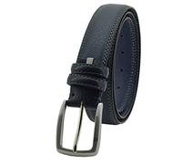 Sergio Tacchini Ceinture homme en cuir véritable, boucle sans nickel pouvant être raccourcie (Deux coutures bleues, 115 cm (TG 50-52))