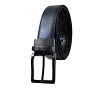 Sergio Tacchini Ceinture réversible pour homme en cuir véritable, boucle rectangulaire, Réglable et Raccourcissement possible Noir Bleu 115/120