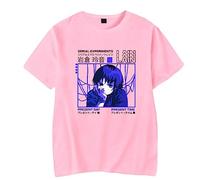 Serial Experiments Lain Anime Merch T-shirt unisexe décontracté col rond manches courtes tendance classique, rose, 3XL