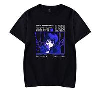 Serial Experiments Lain Anime Merch T-shirt unisexe décontracté col rond manches courtes tendance classique, Noir , S