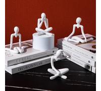 Seribt Lot de 4 statues de penseur abstraites, figurines abstraites minimalistes blanches pour décoration de maison, bureau, décorations d'art moderne pour bibliothèque, salon, homme qui pense, cadeau