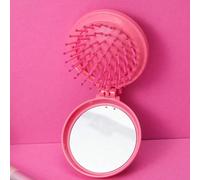 Série Barbie Mini Peigne de poche pliable portable 2-en-1 avec miroir rond. Cadeau de vacances. Peigne de massage coloré antistatique et durable pour le maquillage Blocs de couleurABS