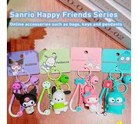 Série d'amis heureux Sanrio Adorables breloques porte-clés, sous licence officielle, figurines en PVC + alliage, design mignon avec clochette et nœud, styles incluant My Melody, Kuromi, Pochacco, Hang