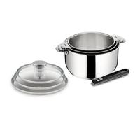 Série de 3 casseroles avec couvercles Salvaspazio+ en acier inoxydable + 1 poign Lagostina