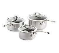 GreenPan Première 3-teiliges Stielkasserollen-Set mit Glasdeckeln, 3-Ply Edelstahl mit Aluminiumkern, PFAS-freie Keramik-Antihaftbeschichtung, Induktion, Backofen- und Spülmaschinenfest