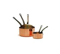 BAUMALU - Lot de 5 Casseroles Lisses - en Cuivre Massif, Intérieur Étamé - Spécial Gaz - Manche Fixe en Fonte - Design Traditionnel Français Made in Alsace - Ø12-20cm - Cuivre, Argent