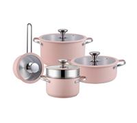 Série de batterie de cuisine PURECOOK en acier inoxydable 304 avec revêtement céramique coloré - 4 pièces Pot à lait 16 cm, Pot à soupe 18 cm avec insert vapeur, Pot chaud 22 cm, Pot à bouillon 24 cm
