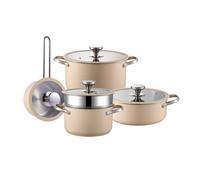 Série de batterie de cuisine PURECOOK en acier inoxydable 304 revêtu de céramique colorée Pot à lait 16 cm, Pot à soupe 18 cm avec insert vapeur, Pot chaud 22 cm, Pot à bouillon 24 cm - Revêtement cér