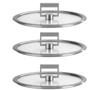 Série de de 3 couvercles plats Strate en verre cerclé inox ø 16 à 20 cm avec un