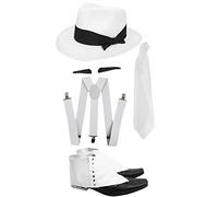 SÉRIE DE GANGSTER POUR ADULTES KIT D'ACCESSOIRES POUR DÉGUISEMENTS - BRETELLES BLANCHES + CRAVATE BLANCHE + MOUSTACHE SPIV + GUÊTRES + CHAPEAU MOU BLANC - PARFAIT POUR LES SOIRÉES DÉGUISÉES
