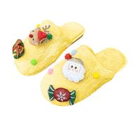 Série de Noël des femmes Plush Slippers Winter Toe Covering Warm Slippers Indoor Soft Soled Cotton Été Or (Yellow, 38)