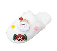 Série de Noël des femmes Plush Slippers Winter Toe Covering Warm Slippers Indoor Soft Soled Cotton Été Or (White, 40)