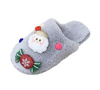 Série de Noël des femmes Plush Slippers Winter Toe Covering Warm Slippers Indoor Soft Soled Cotton Été Or (Grey, 40)