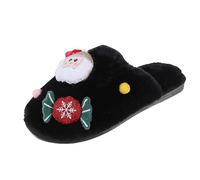 Série de Noël des femmes Plush Slippers Winter Toe Covering Warm Slippers Indoor Soft Soled Cotton Été Or (38)