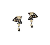 série de parfums rétro en éventail noir et or, petites boucles d’oreilles de luxe chinois pour femmes.