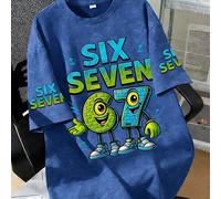 Série de t-shirts à manches courtes col rond imprimés pour garçons, avec des imprimés amusants du numéro "67" et des lettres "SIX SEVEN", convenant pour le port estival 6Y,7Y,8Y,9Y,10Y,4Y,5Y,14Y,11Y,1