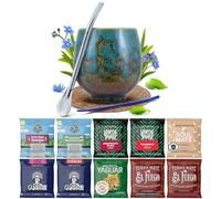 Série d'échantillons de yerba maté avec accessoires | Yerba maté Yaguar, Verde Mate, Soul Mate, Guarani, El Fuego, Rio Parana | Calebasse, bombilla et accessoires | 10x50g | Caféine naturelle | 0,5kg