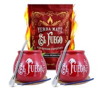 Série d'hiver de yerba maté El Fuego Energia Guarana avec accessoires pour deux personnes | Calebasse, bombilla et accessoires | Yerba maté du Paraguay | Caféine naturelle | 500g | 0,5kg