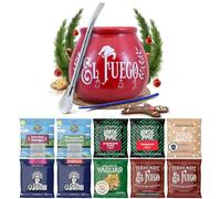 Série hivernale d'échantillons de yerba maté avec accessoires | Yaguar, Verde Mate, Soul Mate, Guarani, El Fuego, Rio Parana | Calebasse, bombilla et accessoires | 10x50g | Caféine naturelle | 0,5kg