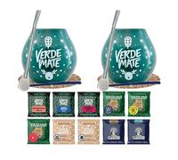 Série hivernale d'échantillons de yerba maté avec accessoires | yerba maté Yaguar, Verde Mate, Soul Mate, Guarani | 2x calebasse, 2x yerba maté bombilla | 10x50g | Caféine naturelle | 500g | 0,5kg