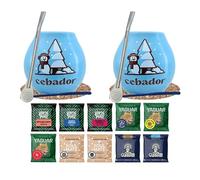 Série hivernale d'échantillons de yerba maté avec accessoires | yerba maté Yaguar, Verde Mate, Soul Mate, Guarani | 2x calebasse, 2x yerba maté bombilla | 10x50g | Caféine naturelle | 500g | 0,5kg