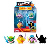 Série PIRATIX L’île aux Requins - Pack 4 (Pack 3/6) - Comprend 4 Figurines Piratix (Dont 1 à Effet Cristal et 1 Surprise) et 4 Accessoires à Effet Cristal.