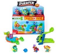 PIRATIX ADVENTURE WORLD Série Shark Treasure, Captain Pack, Double Axe avec 4 Piratix, 1 Capitaine Doré, 4 Accessoires 'Cristaux', Sea Speeder, Catapulte, 2 Drapeaux Effet Cristal, Pack 3/6
