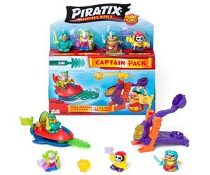 Série PIRATIX L’île aux Requins-Pack Capitaine Snowball(Pack 1/6).Comprend 4 Piratix (Dont Capitaine doré),4 Accessoires à Effet Cristal,Sea Speeder,catapulte, 2 Drapeaux et 2 trésors