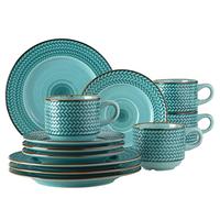 Série Prospero Service à café de qualité supérieure pour 4 personnes de qualité gastronomique, service à café moderne 12 pièces dans un style vintage unique, porcelaine durable, bleu