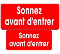 Série sonnez avant d'entrer rouge (9x4cm et 7x3cm) -Sticker/autocollant
