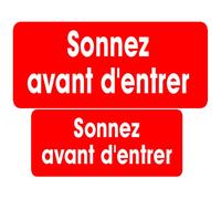 Série Sonnez Avant D'entrer Rouge (9x4cm Et 7x3cm) -Sticker / Autocollant