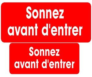 Série sonnez avant d'entrer rouge (9x4cm et 7x3cm) -Sticker/autocollant