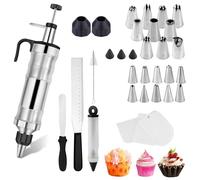 Seringue à Décoration de Gâteaux 34 Pièces en Acier Inoxydable, Kit de Pâtisserie avec Douilles, Spatules et Accessoires pour Cupcakes et Gâteaux
