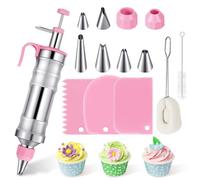 Seringue à gâteaux,Seringue Decoration Gateau pour décorer des gâteaux avec 6 douilles de glaçage, 2 coupleurs, 3 grattoirs à gâteau, 2 brosses de nettoyage pour décoration de cupcakes,rose