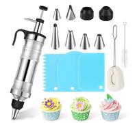 Seringue à gâteaux,Seringue Decoration Gateau pour décorer des gâteaux avec 6 douilles de glaçage, 2 coupleurs, 3 grattoirs à gâteau, 2 brosses de nettoyage pour décoration de cupcakes, noir