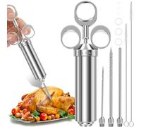 Seringue à viande en acier inoxydable avec 3 aiguilles de seringue à marinade et 2 brosses de nettoyage, seringue pour viande 60 ml/2 oz seringue à épices pour bœuf, poulet, confiture à remplir