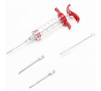 Seringue à viande, Seringue alimentaire (3 aiguilles à viande en acier inoxydable + 1 brosse de nettoyage) injecteur de marinade pour Boeuf, Poulet ,pâtisseries, BBQ; capacité de 30 ml / 1 oz, Rouge