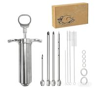 Seringue Alimentaire Professionnelle avec 4 Aiguilles, Injecteur de Marinade Inox 304 Anti Fuites, 60ml pour Viande, Volaille et BBQ, Patisserie, Idéale pour Dinde, Steak, Porc et Cuisine Créative