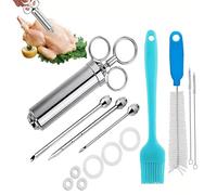 Seringue d'injecteur de viande - Ensemble d'injecteurs de saveur de dinde en acier inoxydable - Outil de cuisson de barbecue de grande capacité pour les voyages, la randonnée, la plage, les fêtes, les